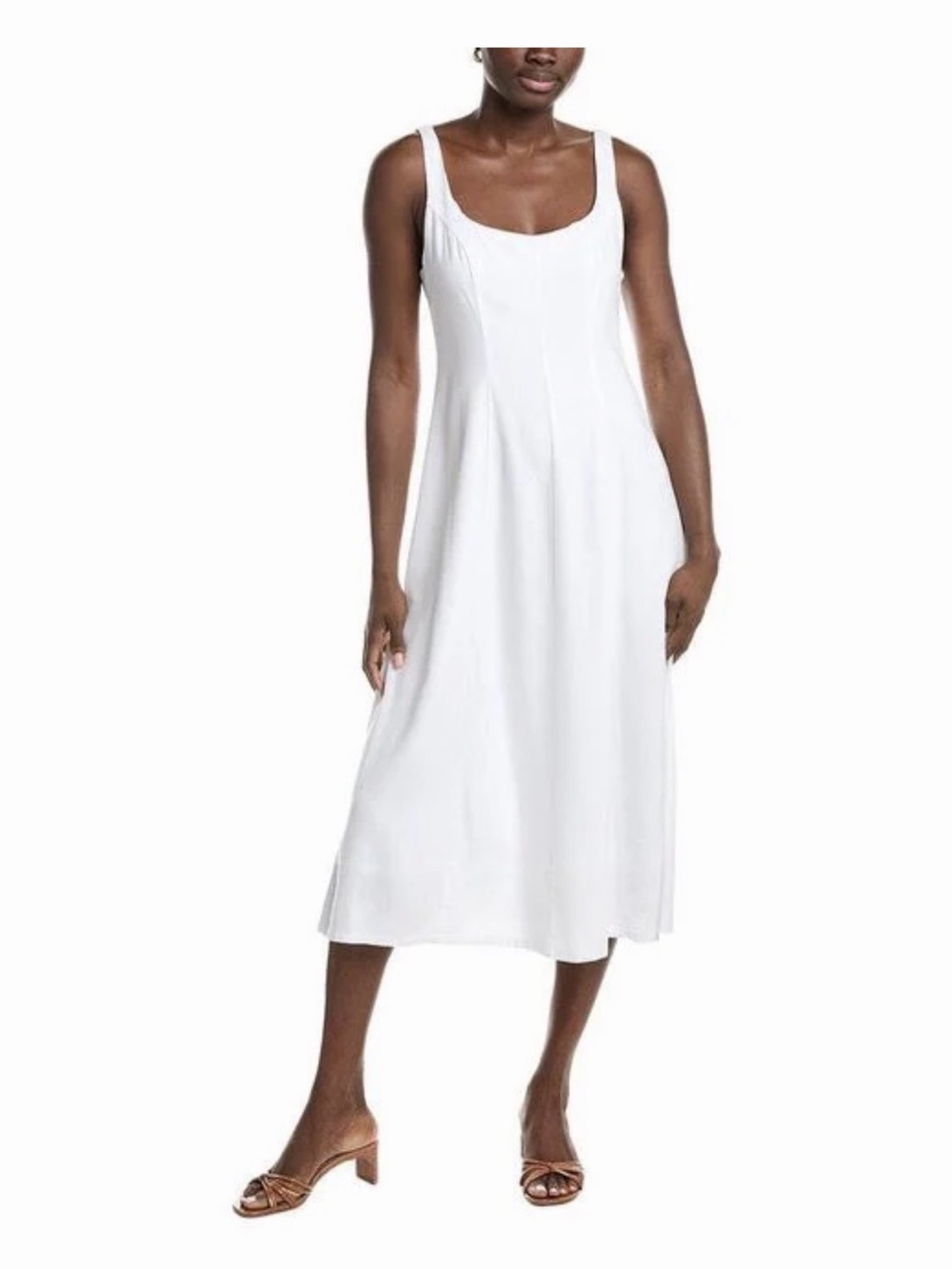 Nanette Lepore White Sleeveless Linen Blend Midi Dress
